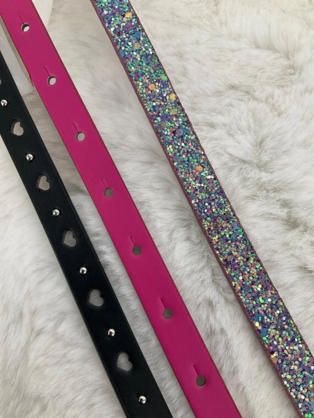 Cat & Jack size Small 3-piece Adjustable belt set, Girl's Glitter, Pink, Black